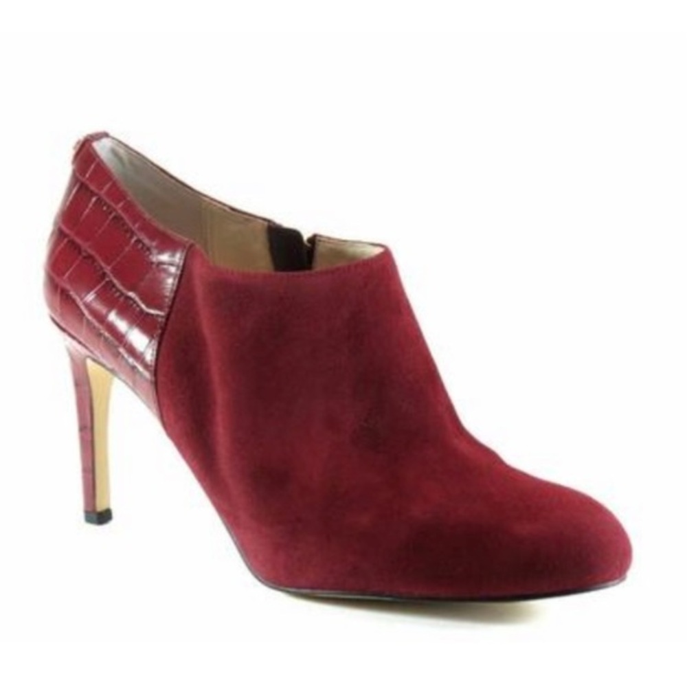 Michael Kors Sammy merlot suede croc ankle booties